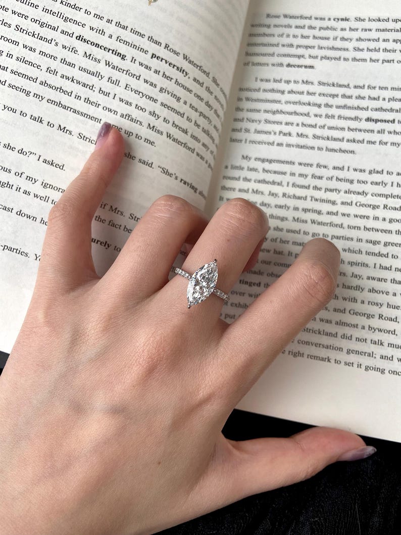 Marquise Shaped Three Stone Lab Grown Diamond Engagement Ring