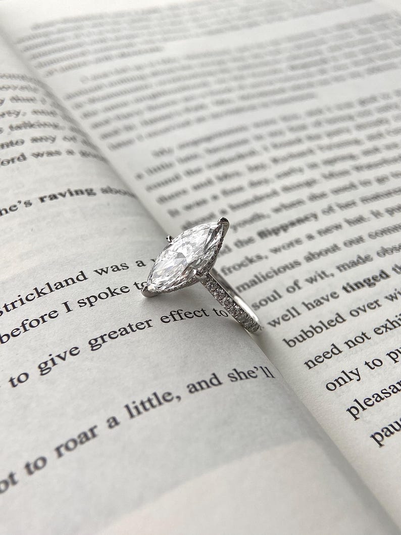 Marquise Shaped Three Stone Lab Grown Diamond Engagement Ring