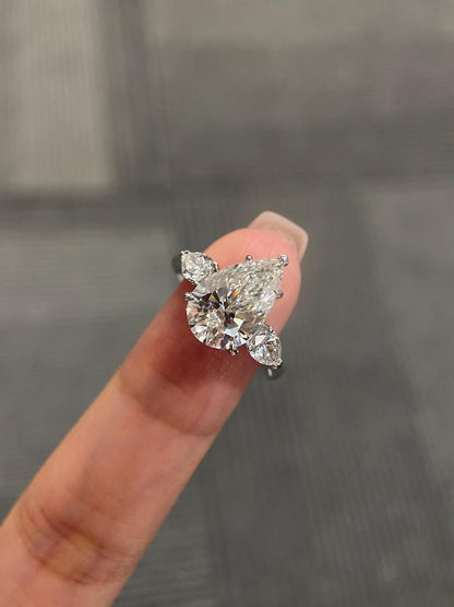 Marquise Shaped Three Stone Lab Grown Diamond Engagement Ring