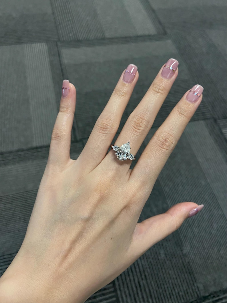 Marquise Shaped Three Stone Lab Grown Diamond Engagement Ring