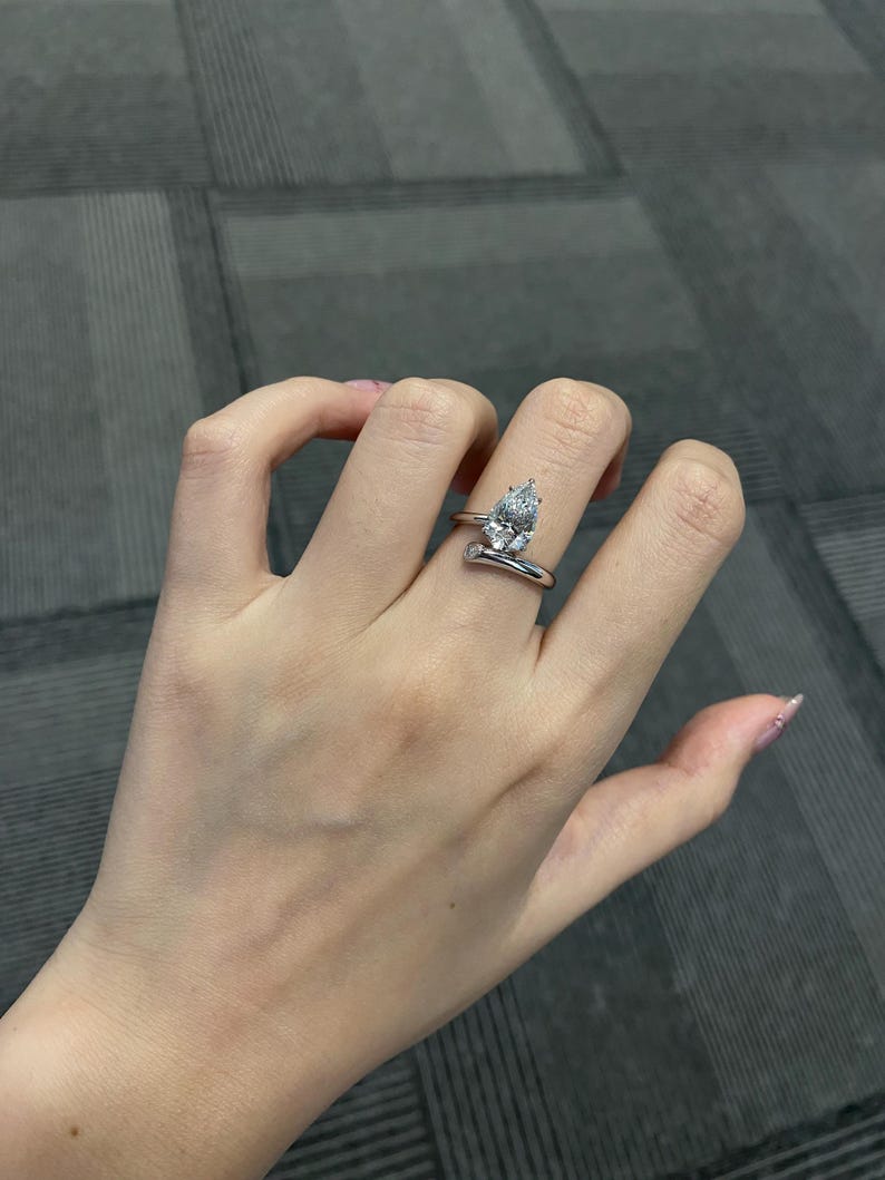 Marquise Shaped Three Stone Lab Grown Diamond Engagement Ring