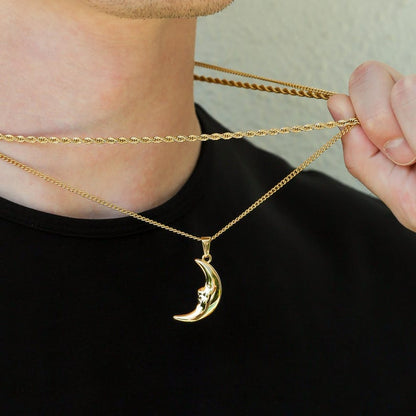 Crescent Moon Pendant Necklace For Men