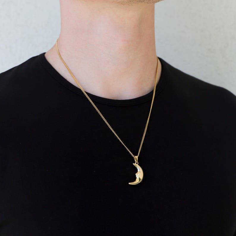 Crescent Moon Pendant Necklace For Men