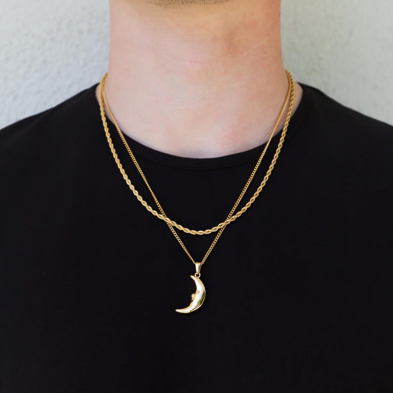 Crescent Moon Pendant Necklace For Men