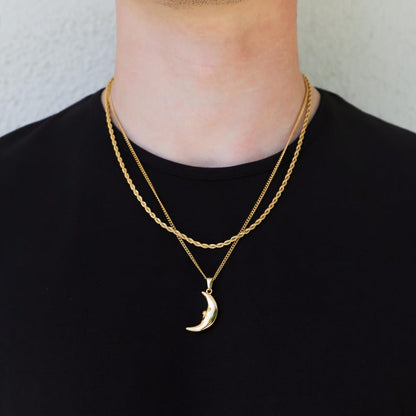 Crescent Moon Pendant Necklace For Men