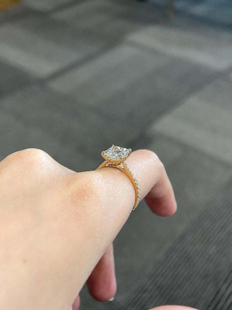 Marquise Shaped Three Stone Lab Grown Diamond Engagement Ring