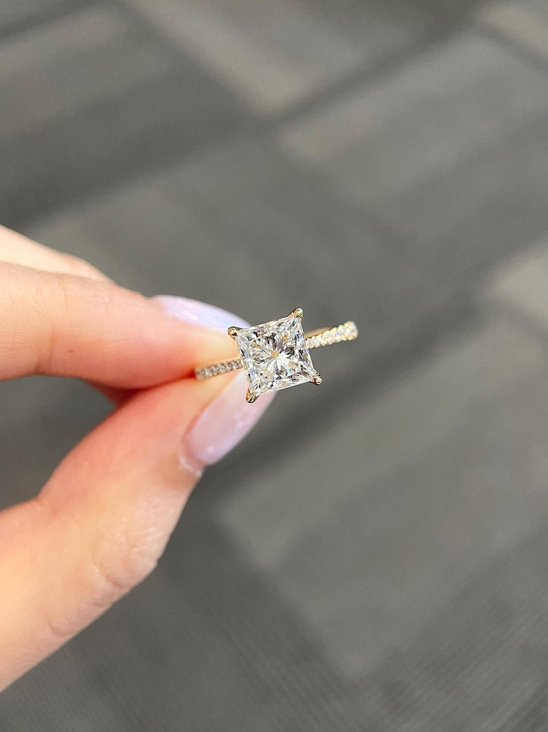 Marquise Shaped Three Stone Lab Grown Diamond Engagement Ring