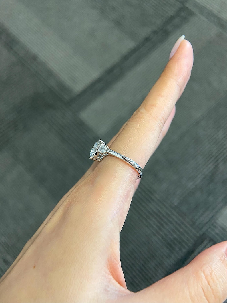 Marquise Shaped Three Stone Lab Grown Diamond Engagement Ring