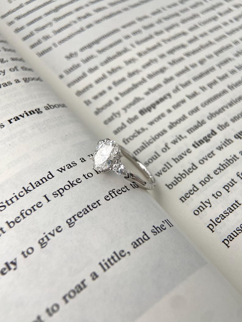 Marquise Shaped Three Stone Lab Grown Diamond Engagement Ring