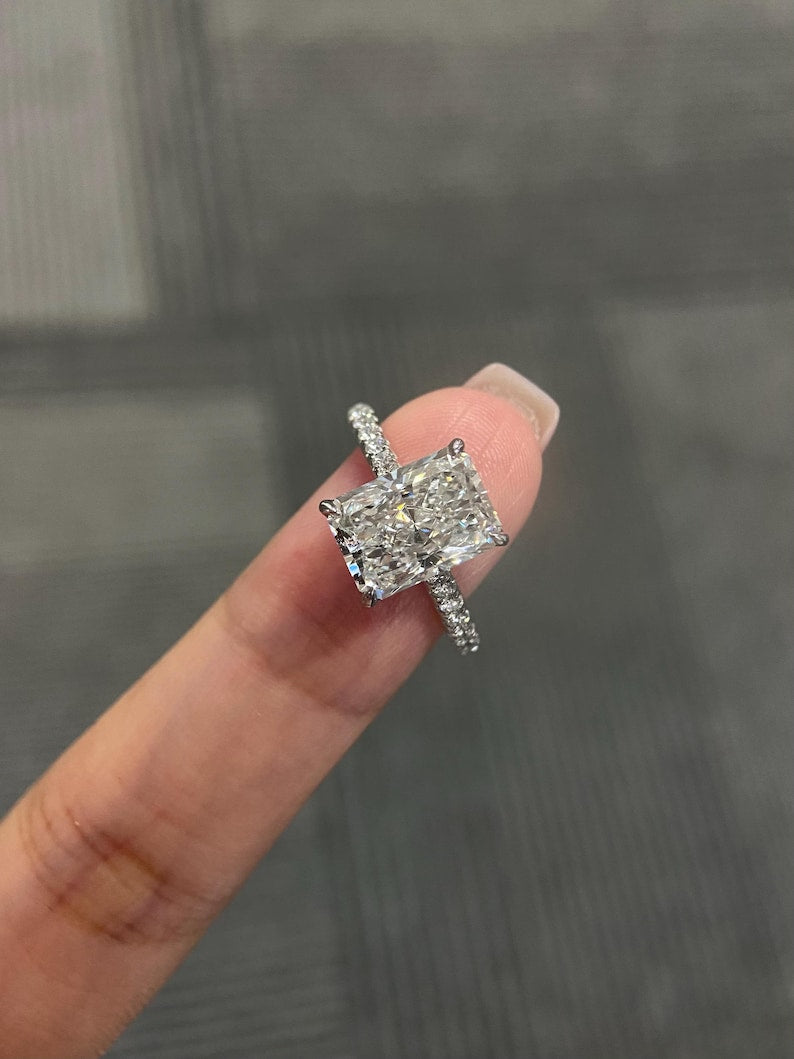 Marquise Shaped Three Stone Lab Grown Diamond Engagement Ring