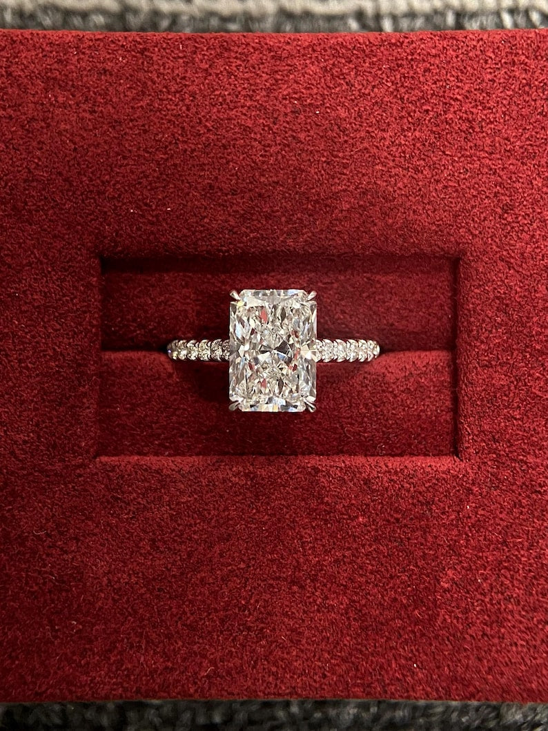 Marquise Shaped Three Stone Lab Grown Diamond Engagement Ring