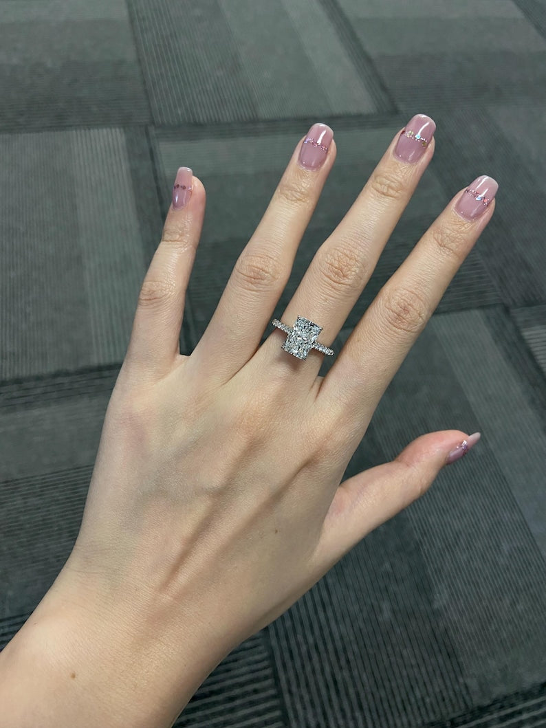 Marquise Shaped Three Stone Lab Grown Diamond Engagement Ring