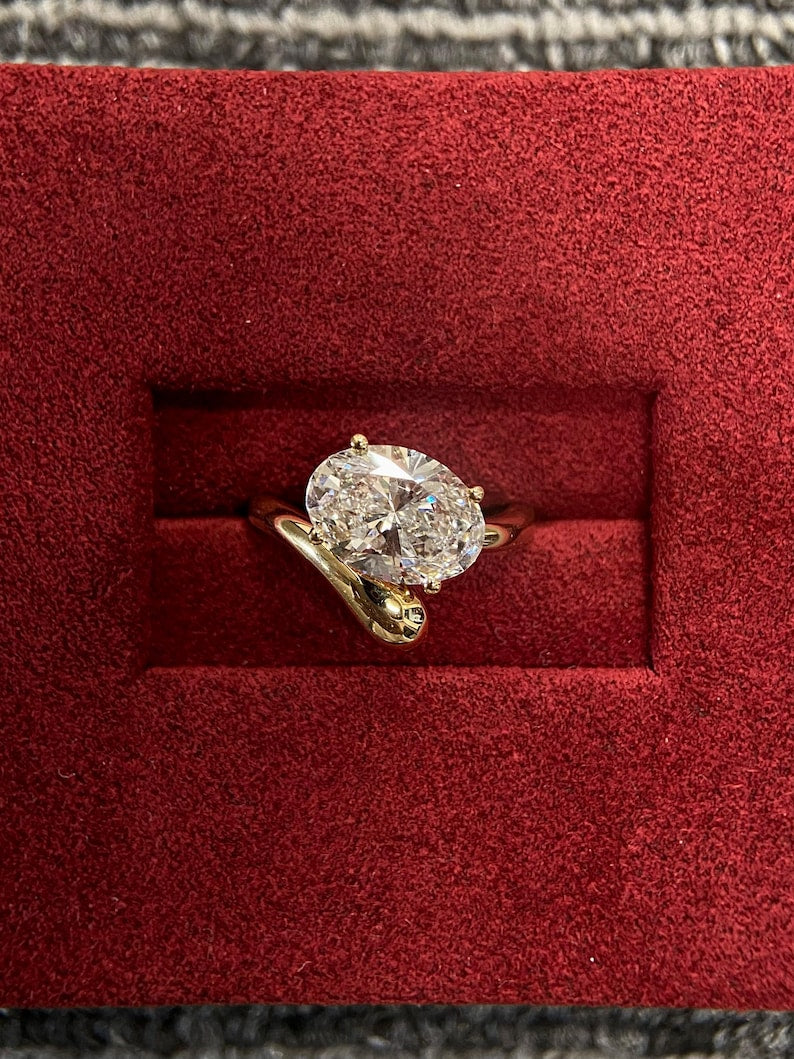 Marquise Shaped Three Stone Lab Grown Diamond Engagement Ring
