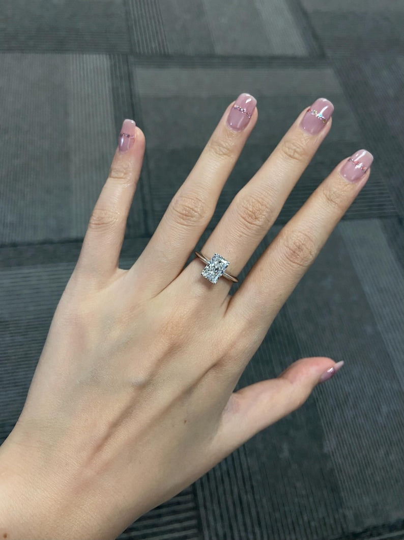 Marquise Shaped Three Stone Lab Grown Diamond Engagement Ring