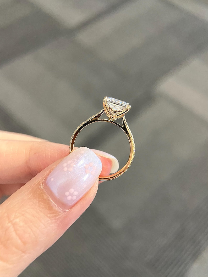 Marquise Shaped Three Stone Lab Grown Diamond Engagement Ring