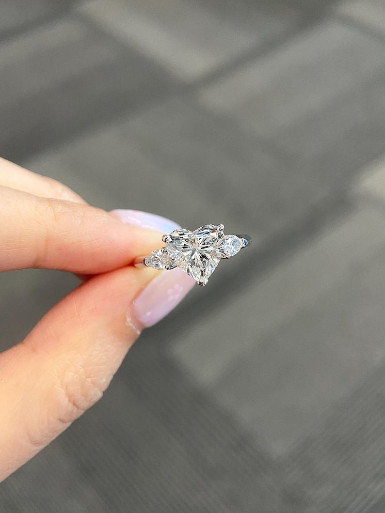 Marquise Shaped Three Stone Lab Grown Diamond Engagement Ring