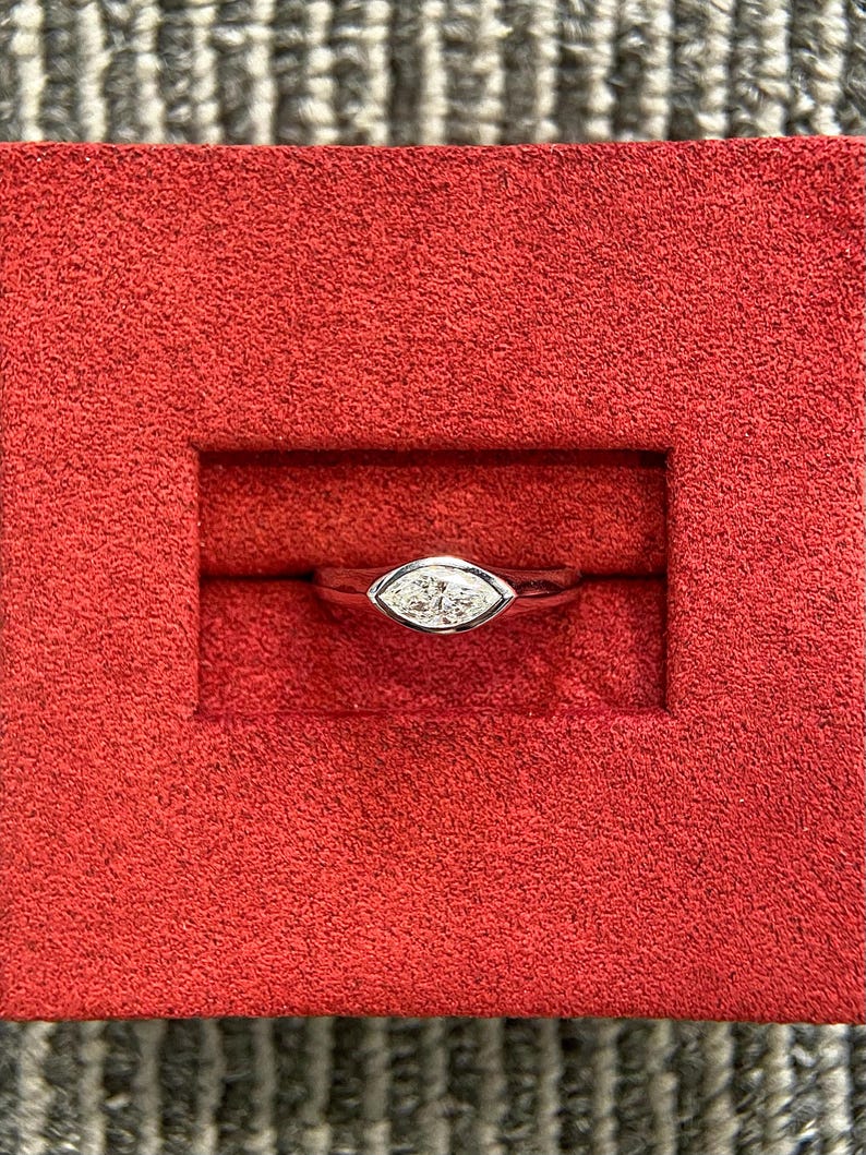 Marquise Shaped Three Stone Lab Grown Diamond Engagement Ring