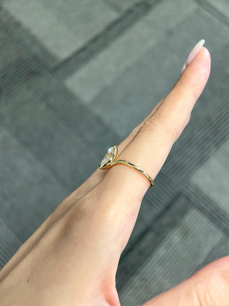 Marquise Shaped Three Stone Lab Grown Diamond Engagement Ring