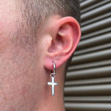 Cross Mens Hoop Earrings