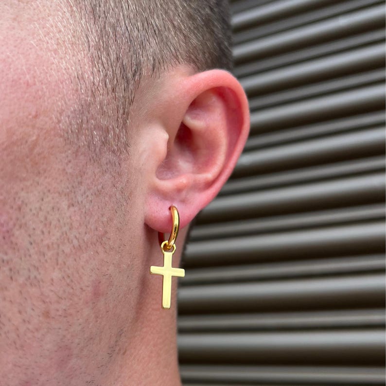 Cross Mens Hoop Earrings