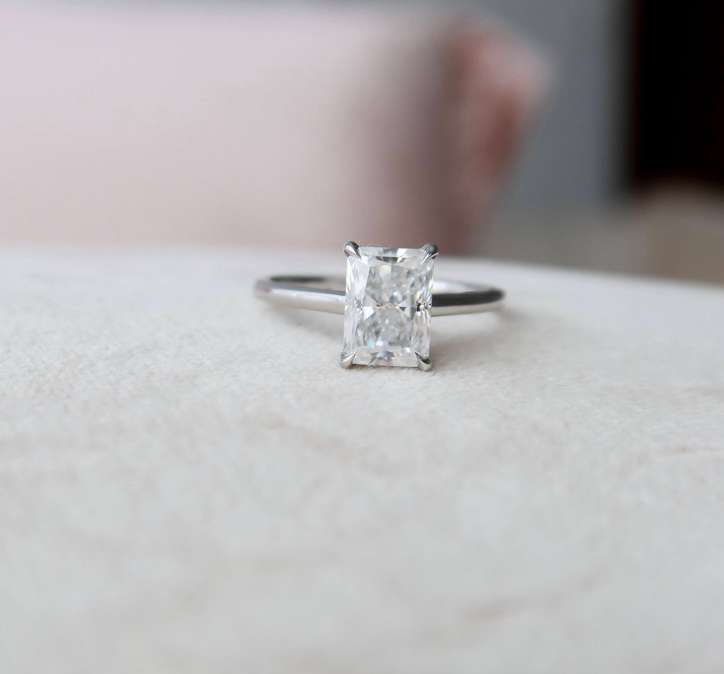 2.0 CT Radiant Cut Hidden Halo Style Moissanite Engagement Ring 1