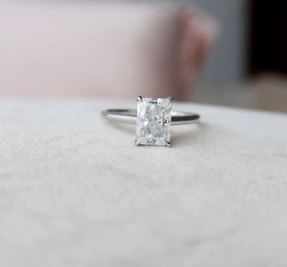 2.0 CT Radiant Cut Hidden Halo Style Moissanite Engagement Ring 1