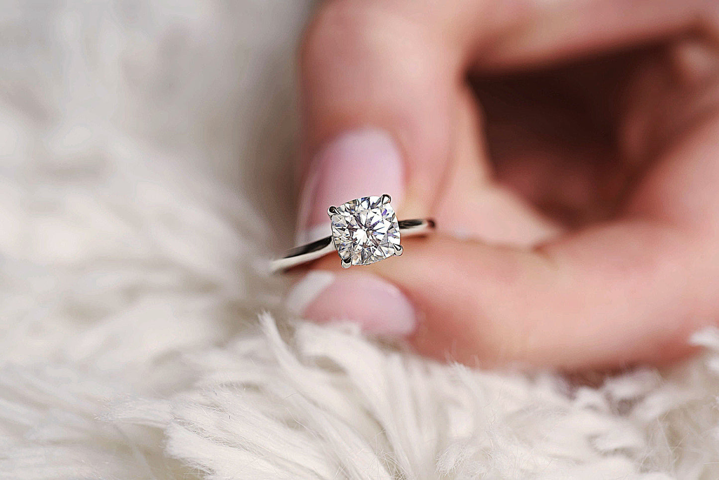 2.0 CT Cushion Cut Hidden Halo Moissanite Engagement Ring 8