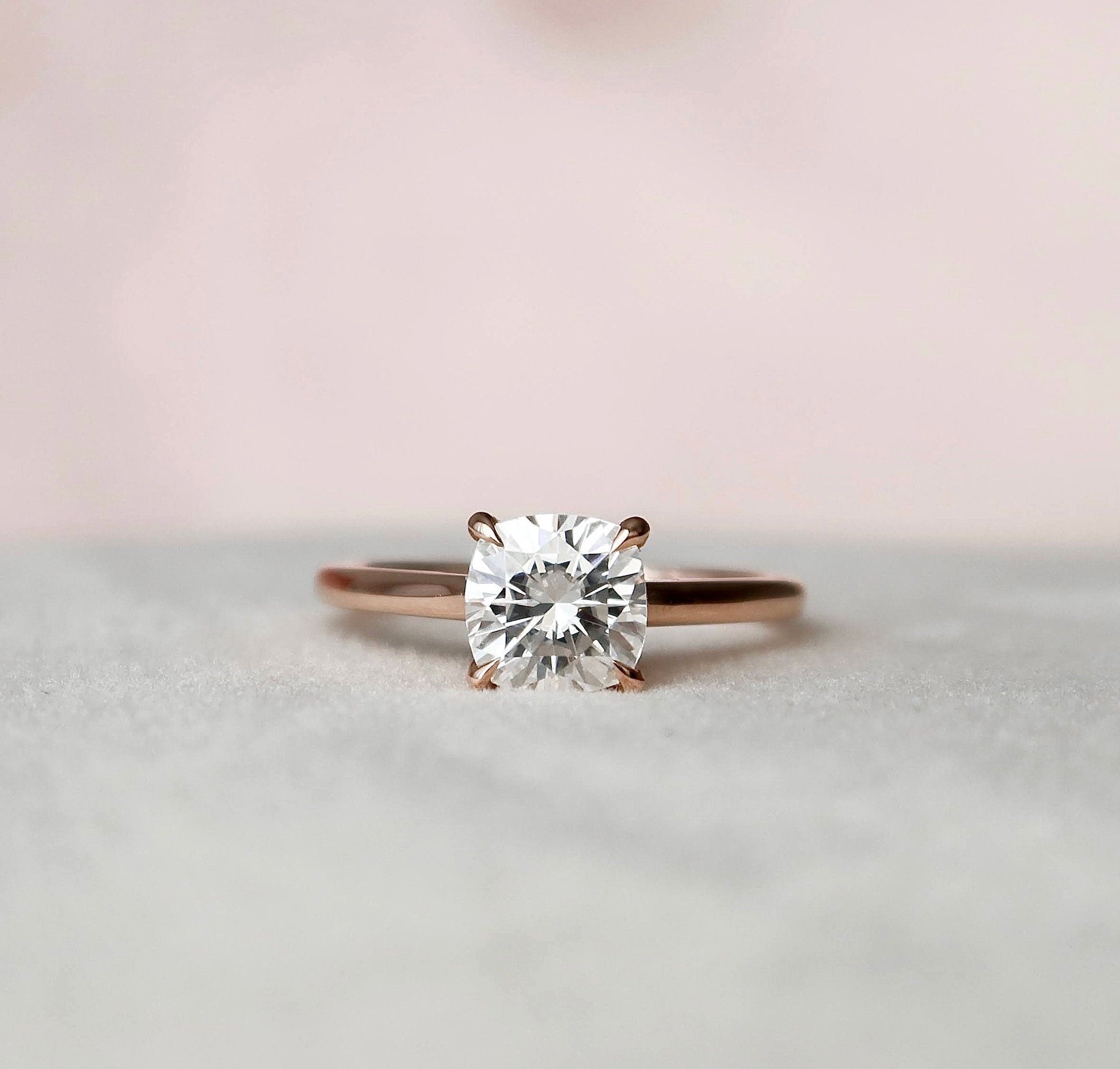 2.0 CT Cushion Cut Hidden Halo Moissanite Engagement Ring 1