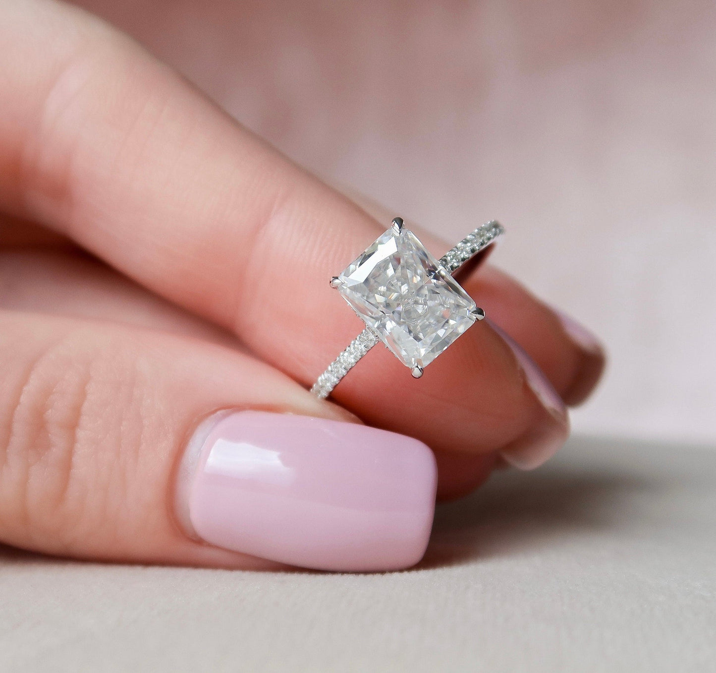 3.5 CT Radiant Hidden Halo & Pave Moissanite Engagement Ring (US Size 6 Ready To Ship)