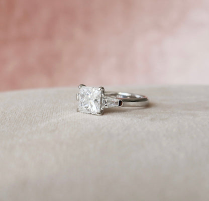 3.0 CT Princess Cut Three Stone Moissanite Engagement Ring 8