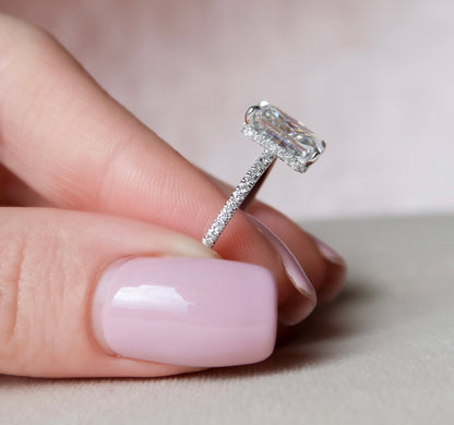 3.5 CT Radiant Hidden Halo & Pave Moissanite Engagement Ring (US Size 6 Ready To Ship)