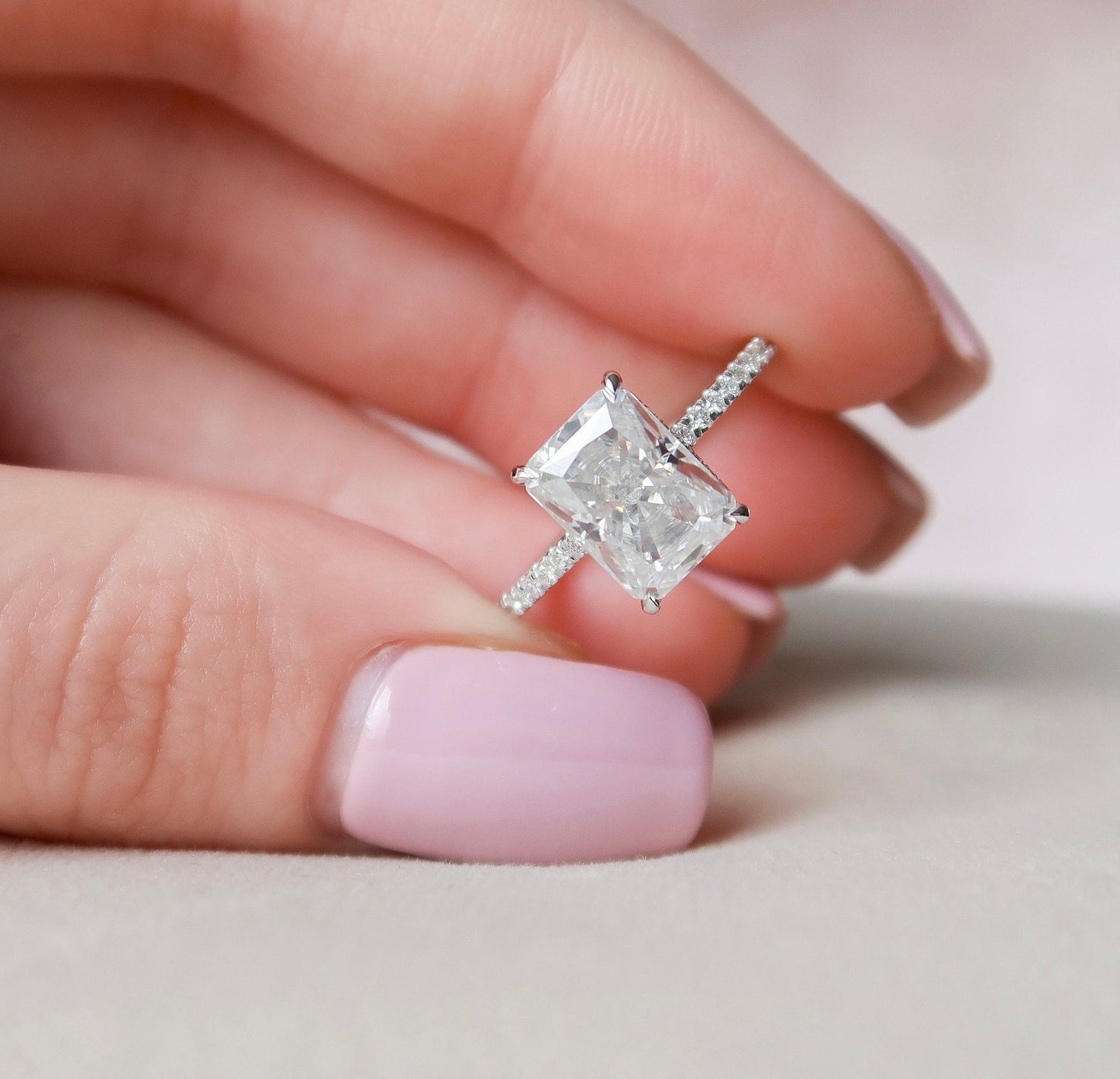 3.5 CT Radiant Hidden Halo & Pave Moissanite Engagement Ring (US Size 6 Ready To Ship)