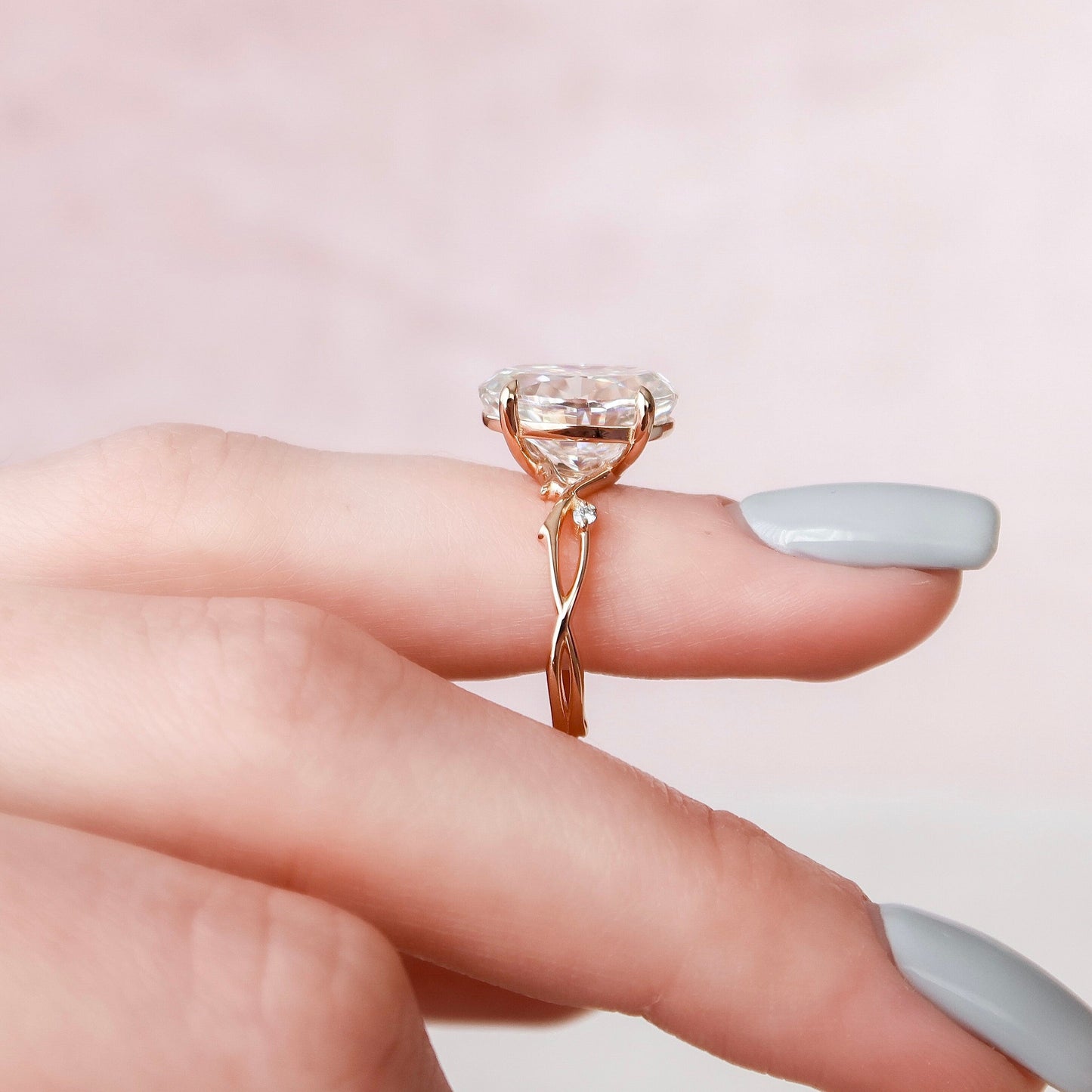 5.0 CT Oval Cut Twig Pave Style Moissanite Engagement Ring 9