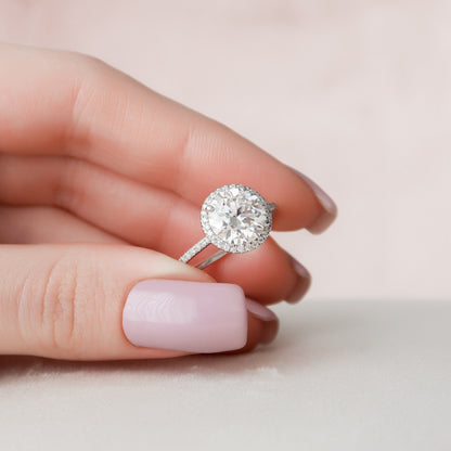 3.0 CT Round Cut Halo & Pave Style Moissanite Engagement Ring 5