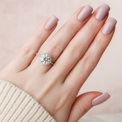 3.0 CT Round Cut Halo & Pave Style Moissanite Engagement Ring 6