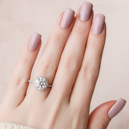 3.0 CT Round Cut Halo & Pave Style Moissanite Engagement Ring 7