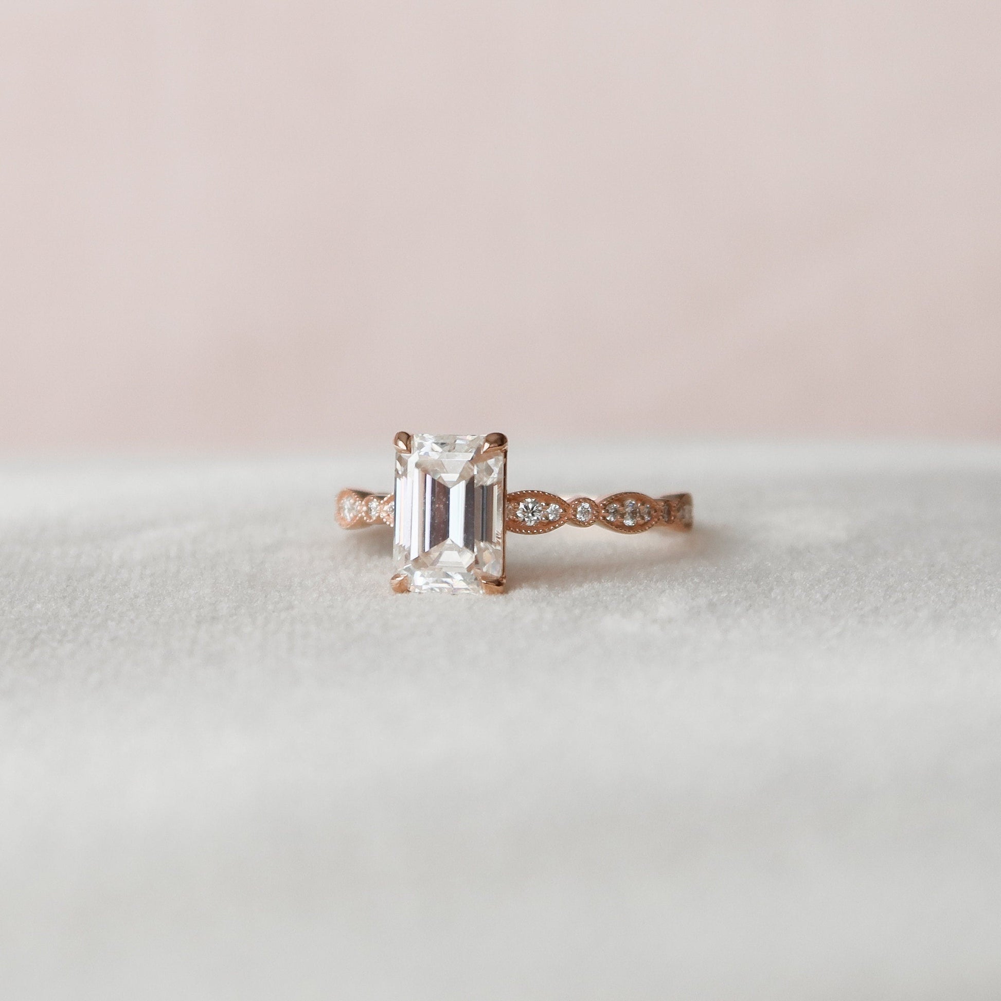 2.0 CT Emerald Milgrain Pave Vintage Style Moissanite Engagement Ring 4