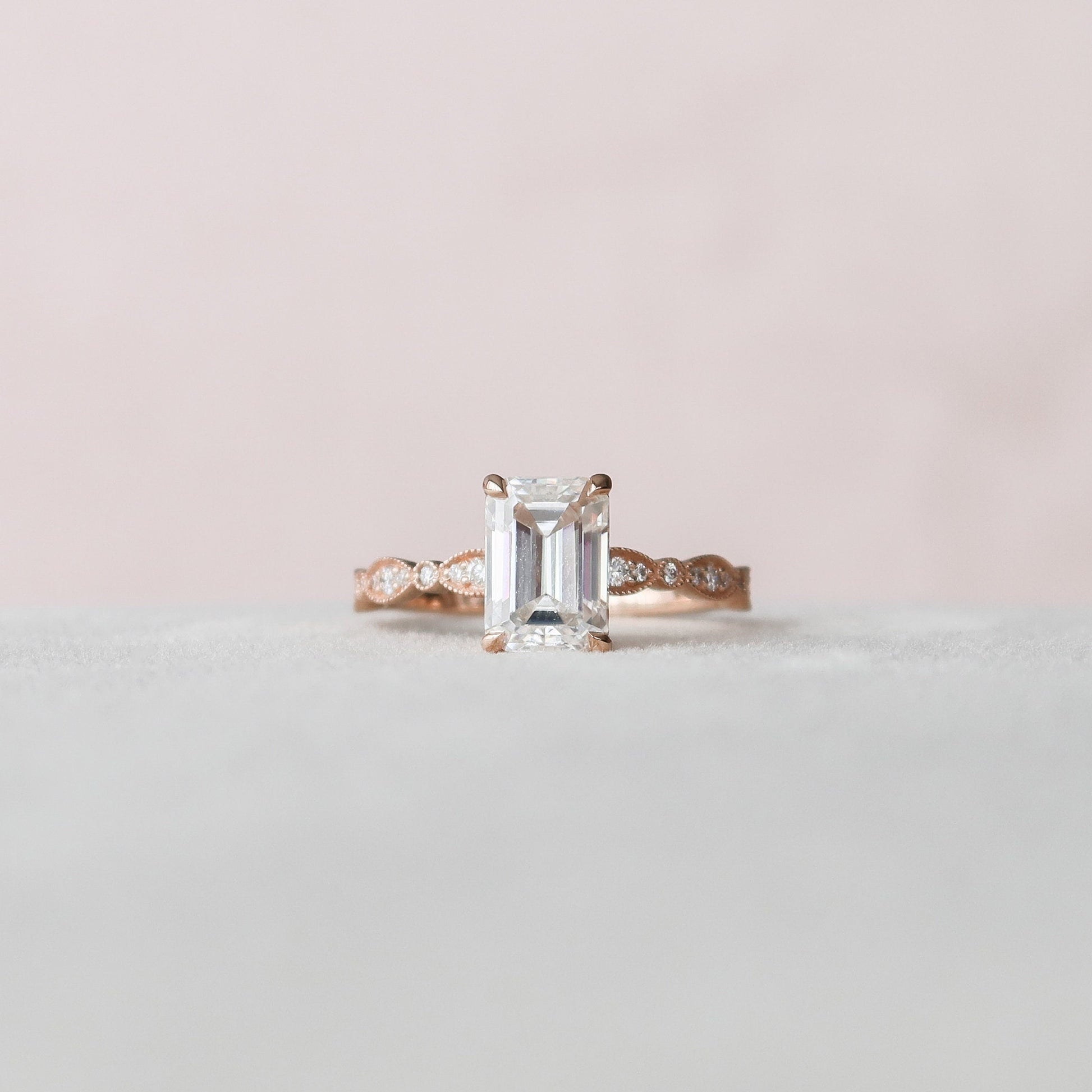 2.0 CT Emerald Milgrain Pave Vintage Style Moissanite Engagement Ring 1