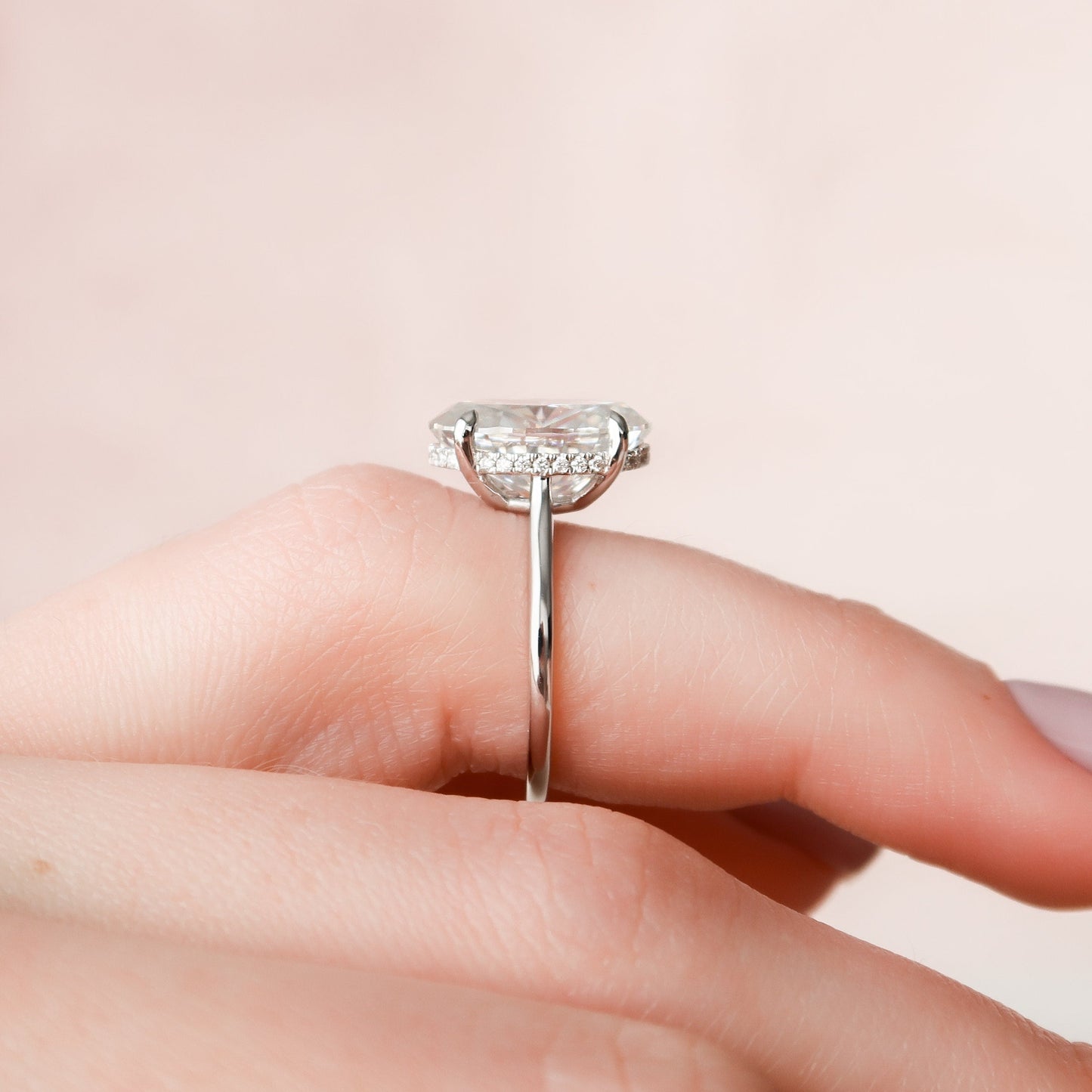 5.0 CT Oval Cut Hidden Halo Style Moissanite Engagement Ring 6