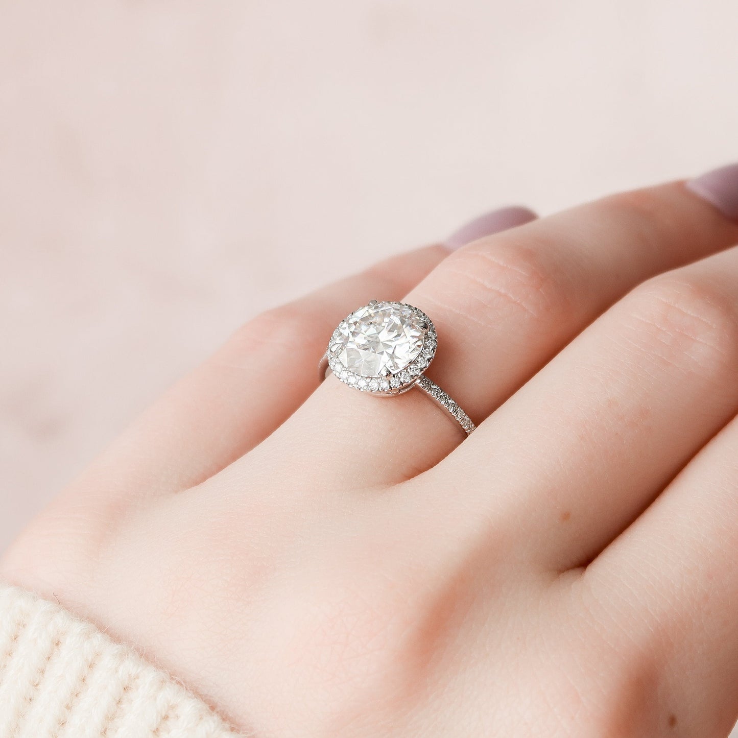 3.0 CT Round Cut Halo & Pave Style Moissanite Engagement Ring 4