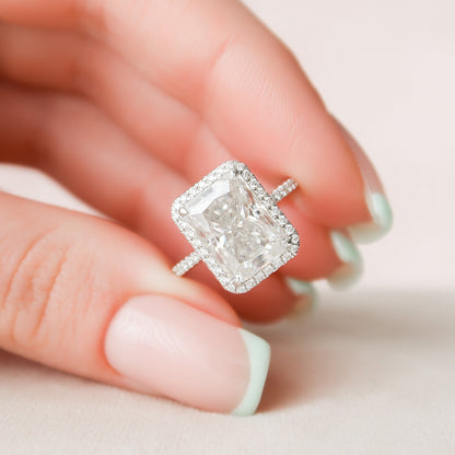 5.0 CT Radiant Cut Halo & Pave Style Moissanite Engagement Ring 2
