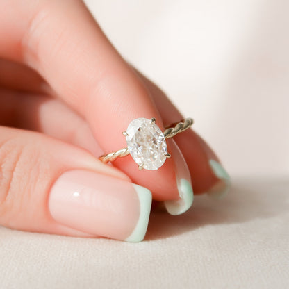 2.0 CT Oval Twisted Shank & Hidden Halo Moissanite Engagement Ring 5