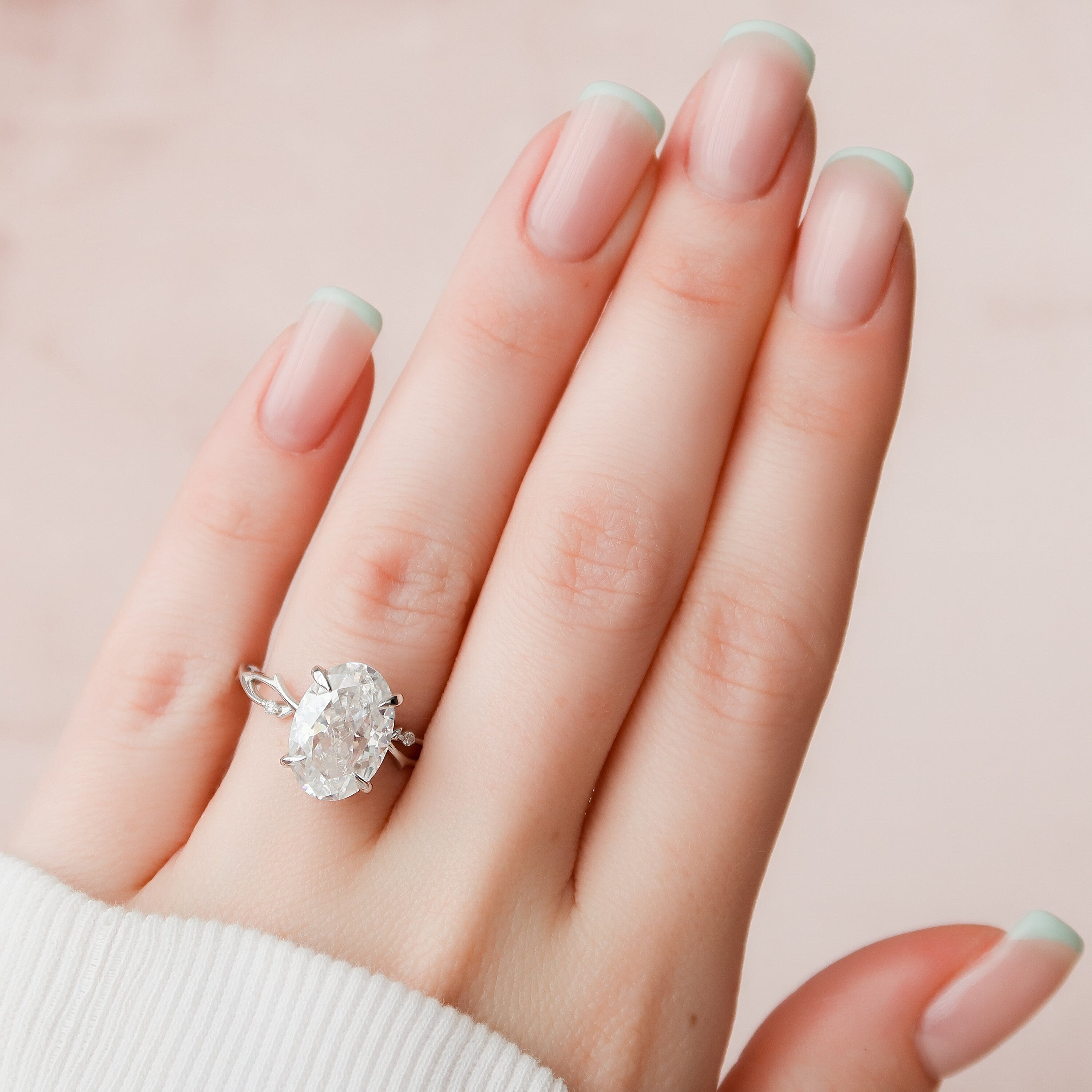 5.0 CT Oval Cut Twig Pave Style Moissanite Engagement Ring 6