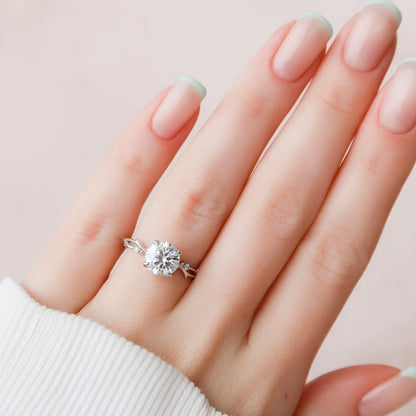 2 CT Round Cut Twig Pave Setting Moissanite Engagement Ring 4