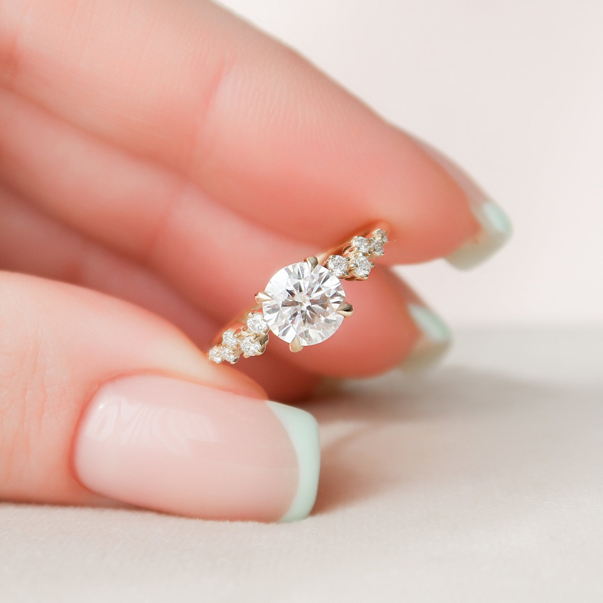 1.0 CT Round Hidden Halo Pave Style Moissanite Engagement Ring 5