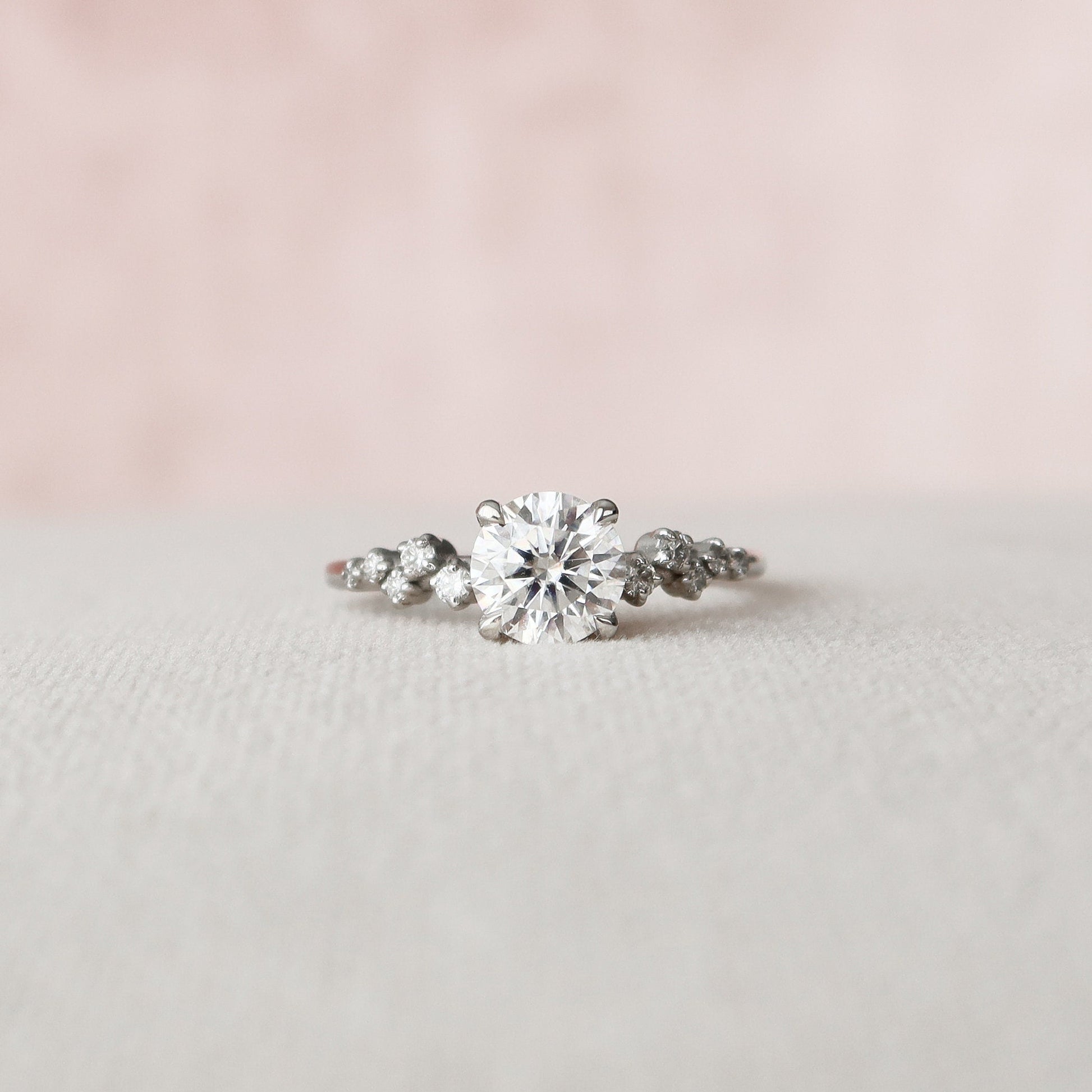 1.0 CT Round Hidden Halo Pave Style Moissanite Engagement Ring 4