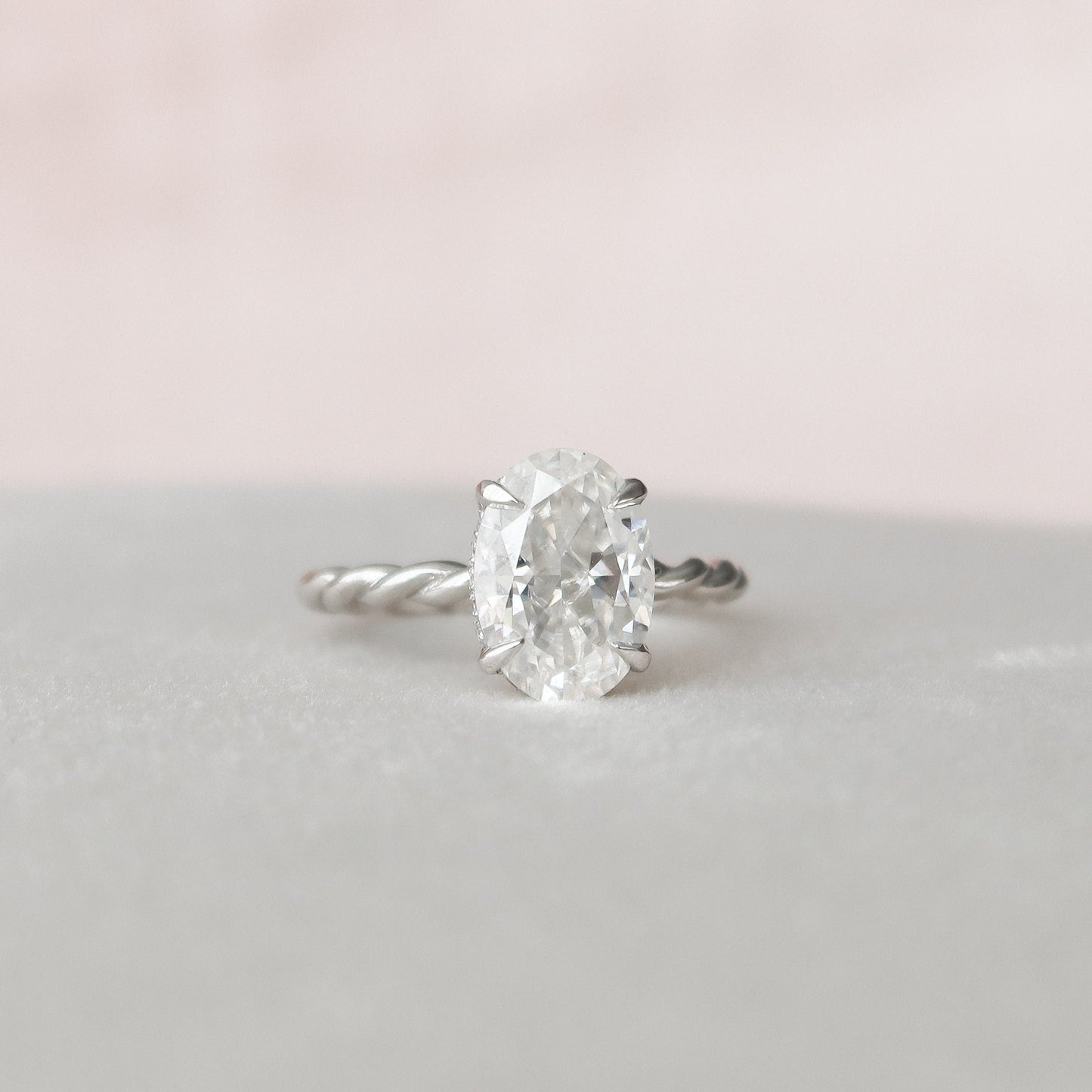 2.0 CT Oval Twisted Shank & Hidden Halo Moissanite Engagement Ring 4