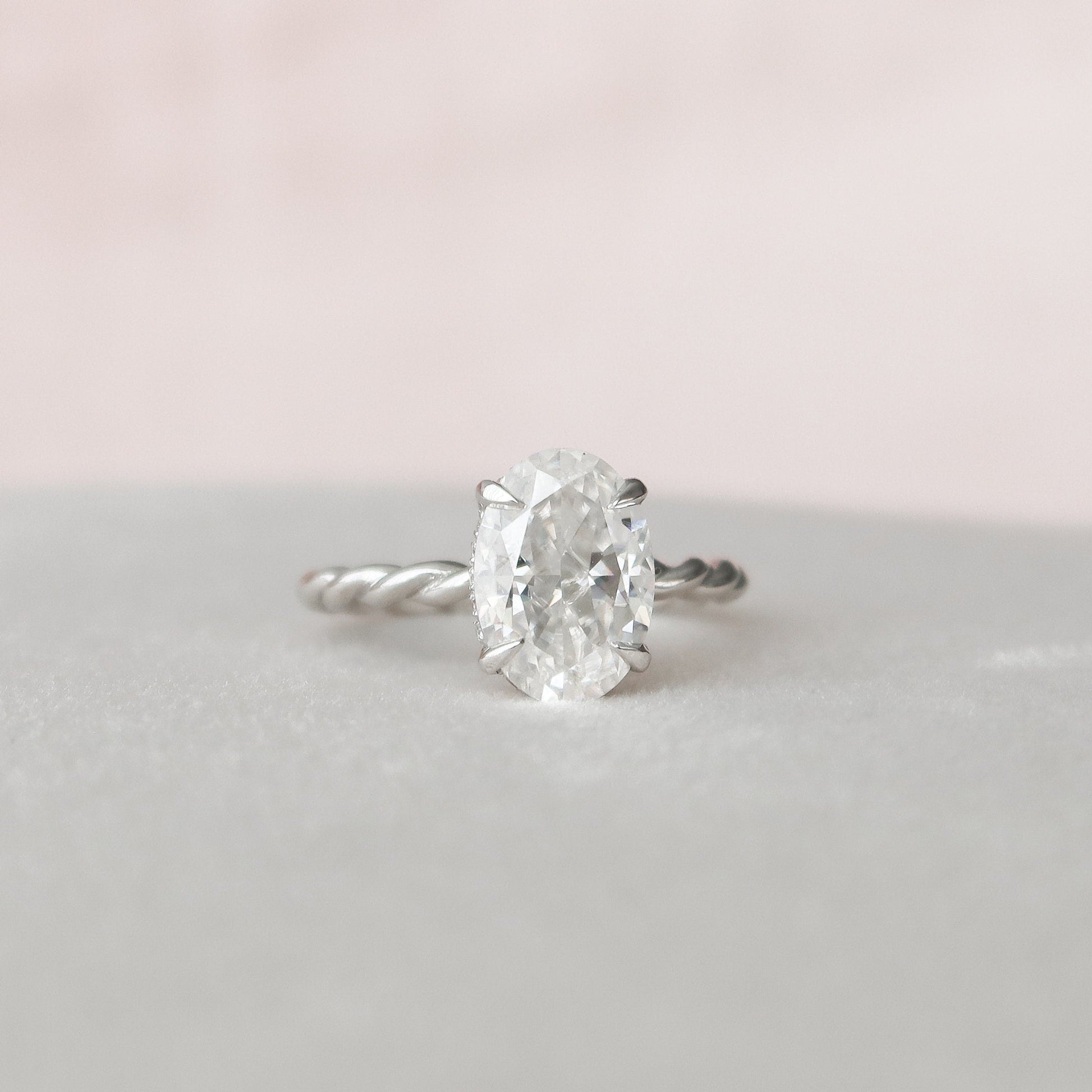 2.0 CT Oval Twisted Shank & Hidden Halo Moissanite Engagement Ring 4