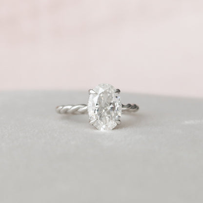 2.0 CT Oval Twisted Shank & Hidden Halo Moissanite Engagement Ring 4
