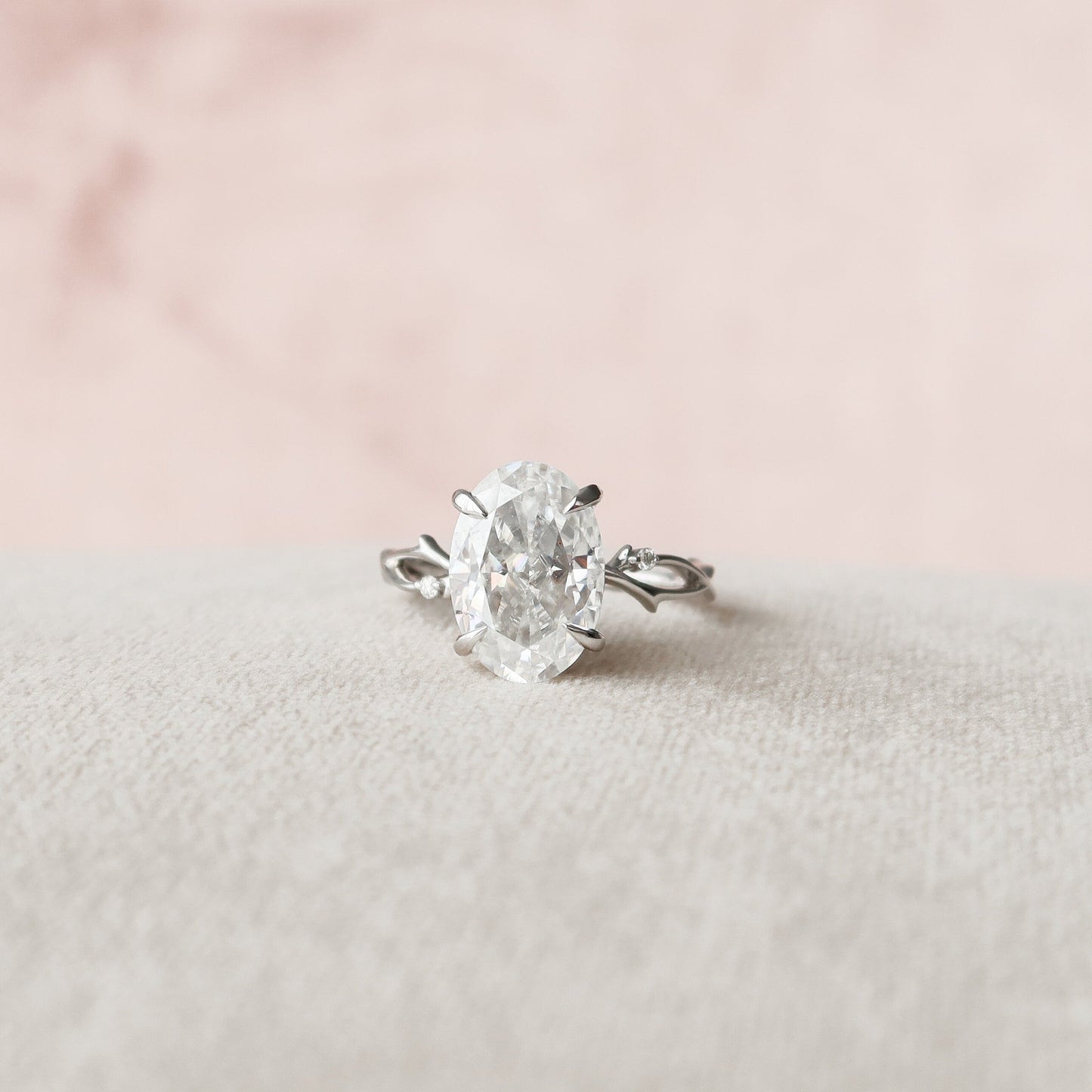 5.0 CT Oval Cut Twig Pave Style Moissanite Engagement Ring 1